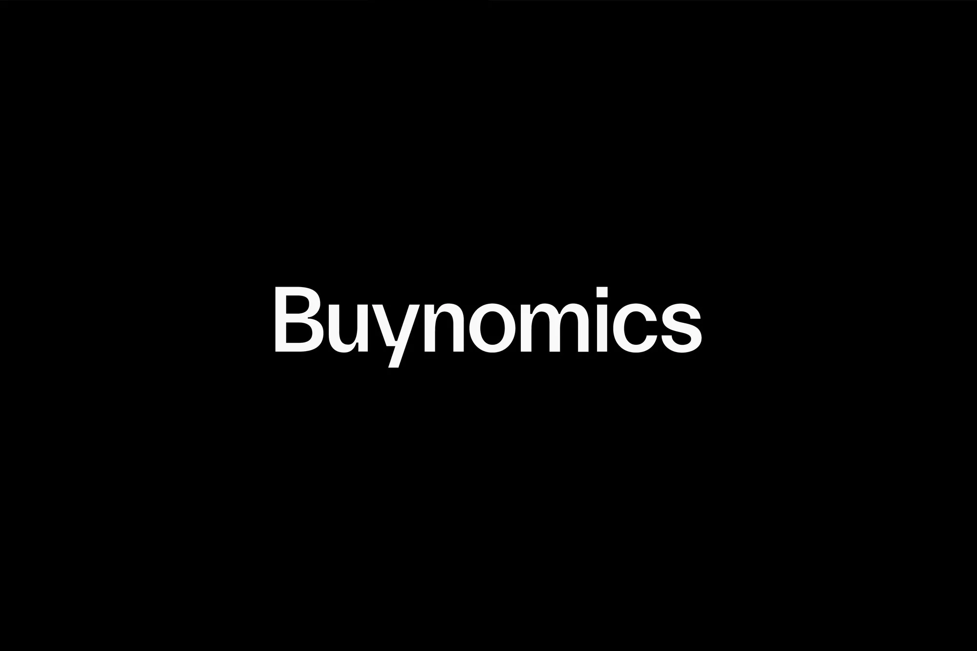 White typography spelling Buynomics centered on a solid black background