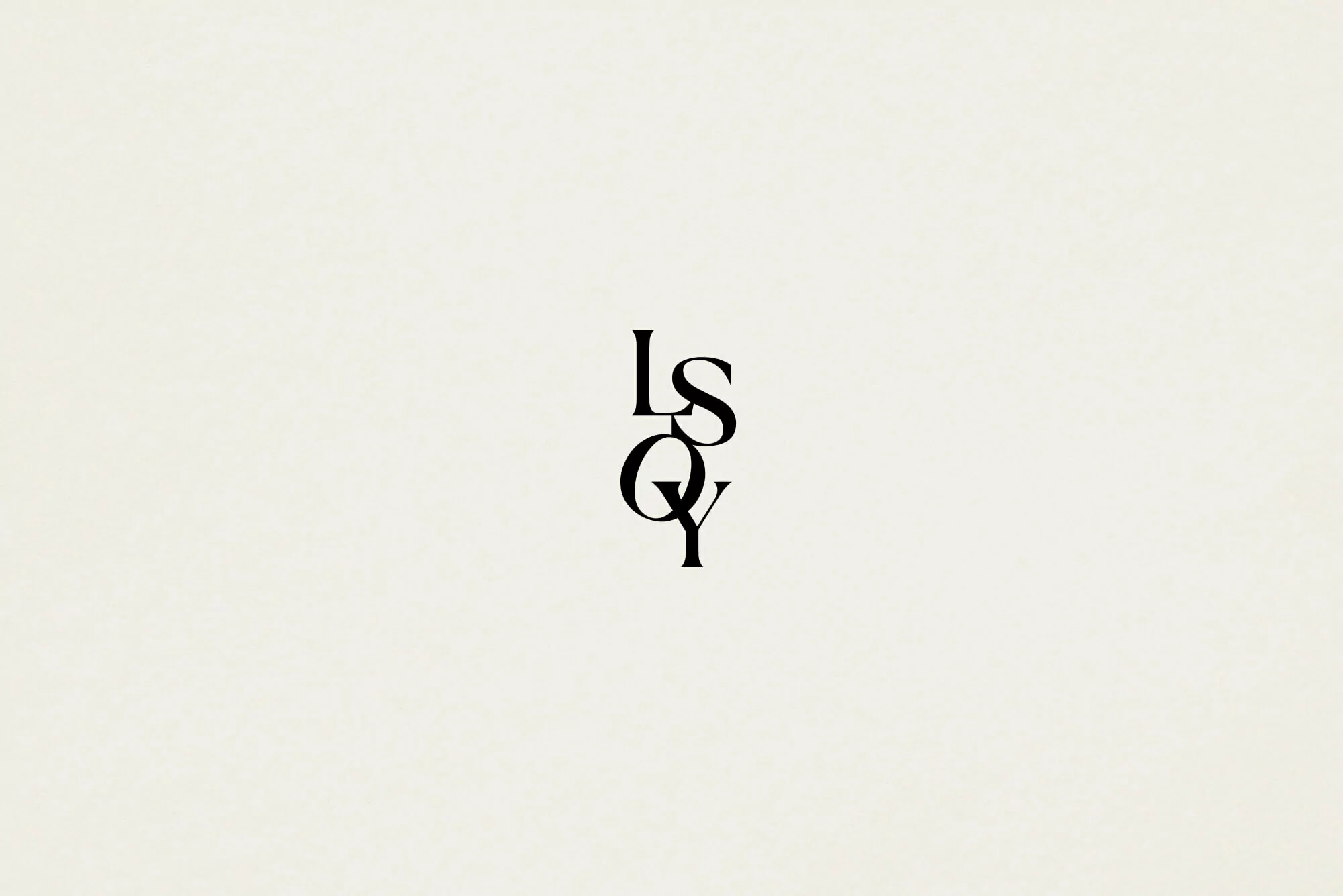 Minimalist composition featuring stacked letters in a serif typeface against an off-white textured background, creating a clean and modern design.