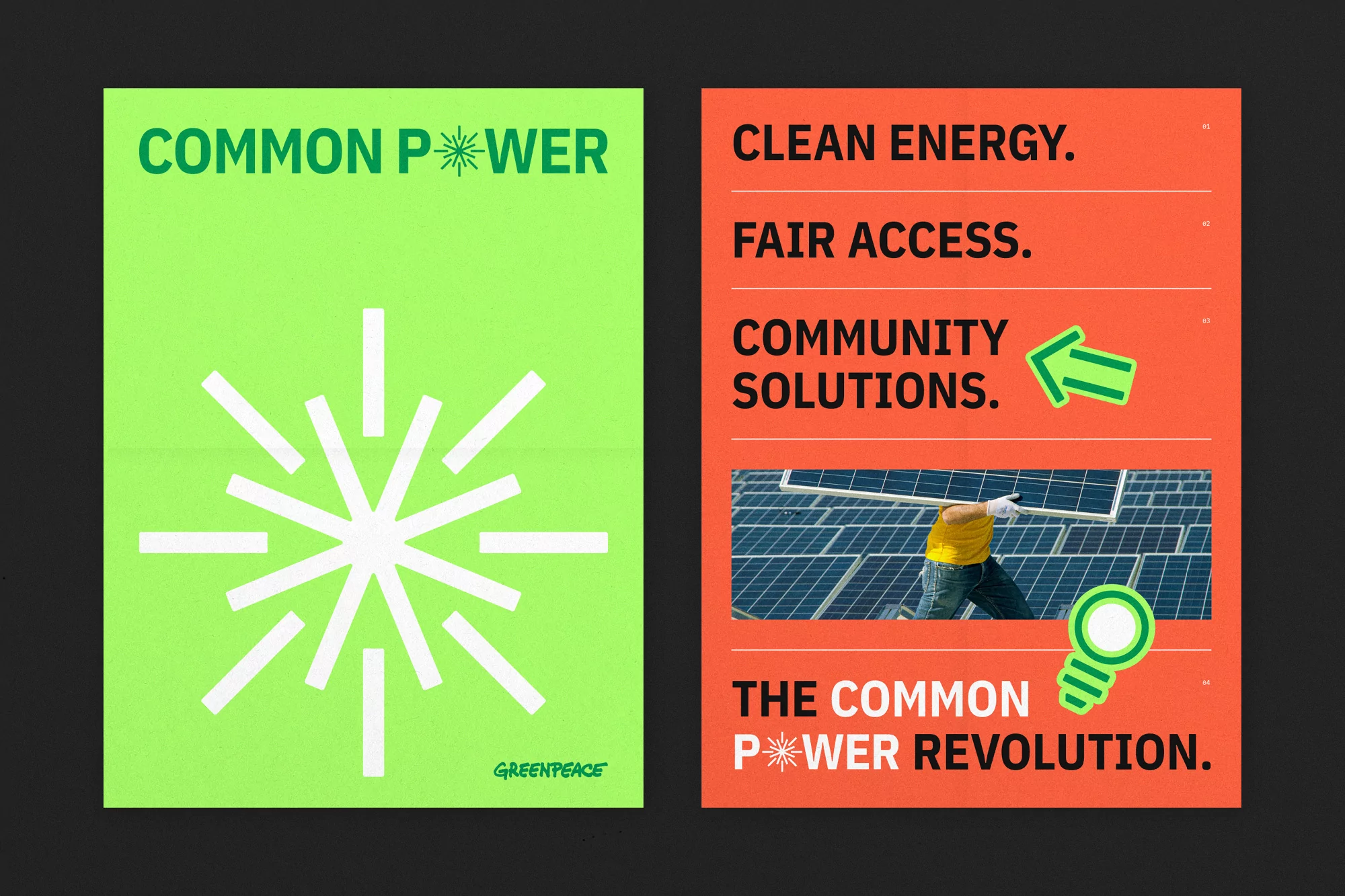 Graphic art for clean energy and environmentalism featuring a solar panel installation and messaging around access and community.