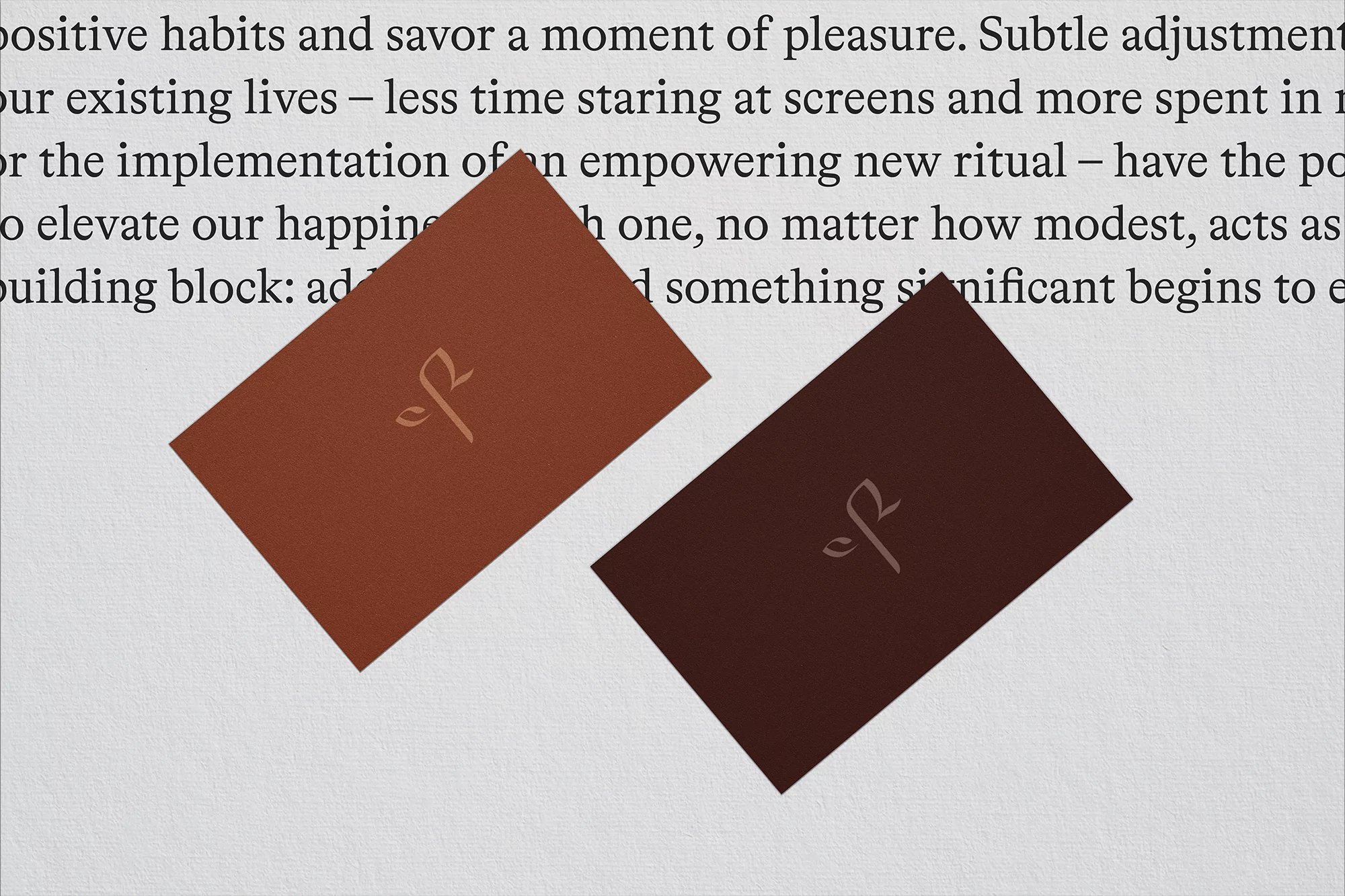 Elevate habits with two decorative cards on a white surface, set against a backdrop of inspiring text about positive change and pleasure.
