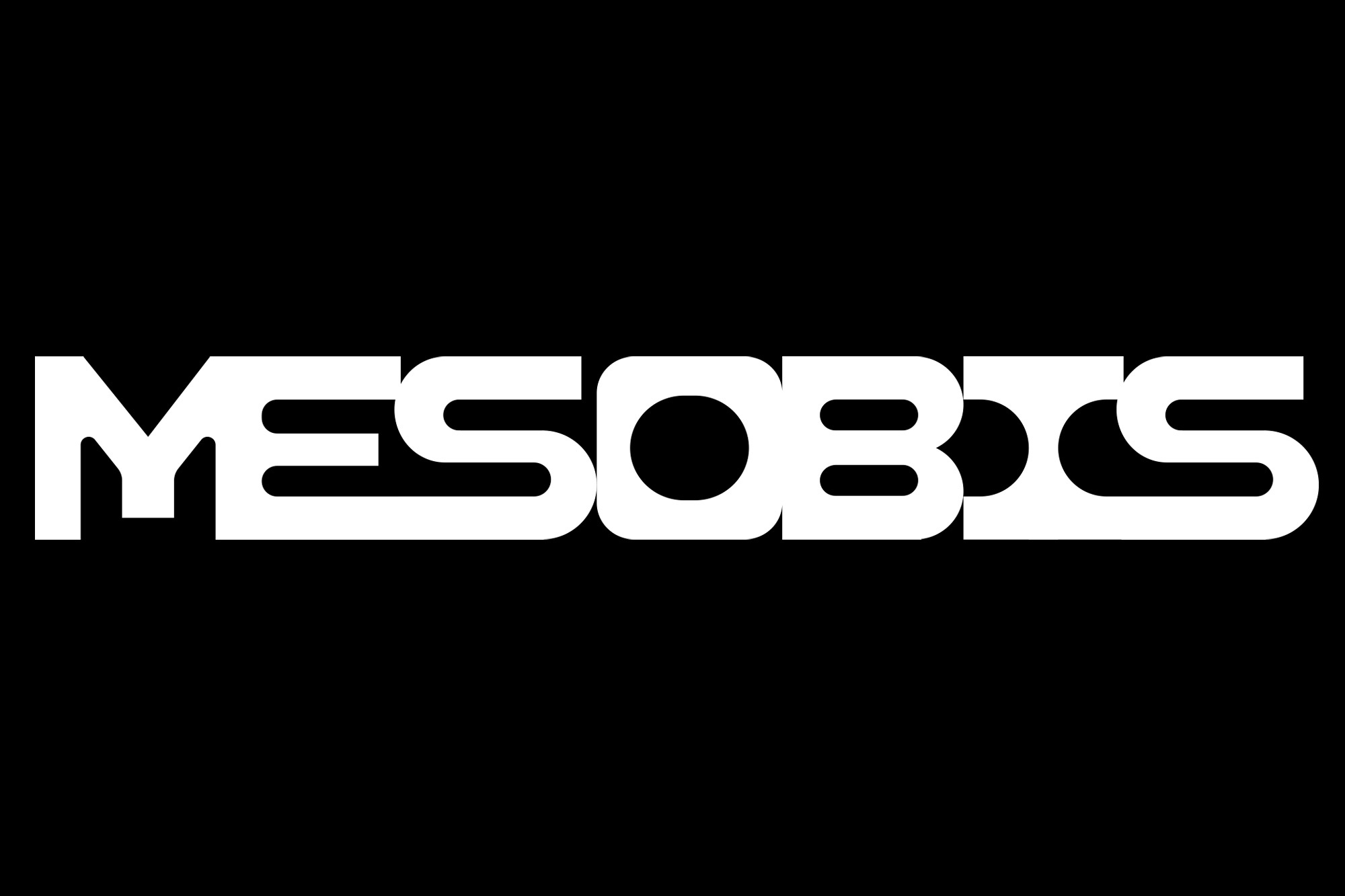 Bold white typography spelling Mesobis centered against a solid black background.