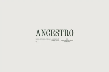 Ancestro mezcal brand identity logo centered on a solid off-white background with fine typographic detail.