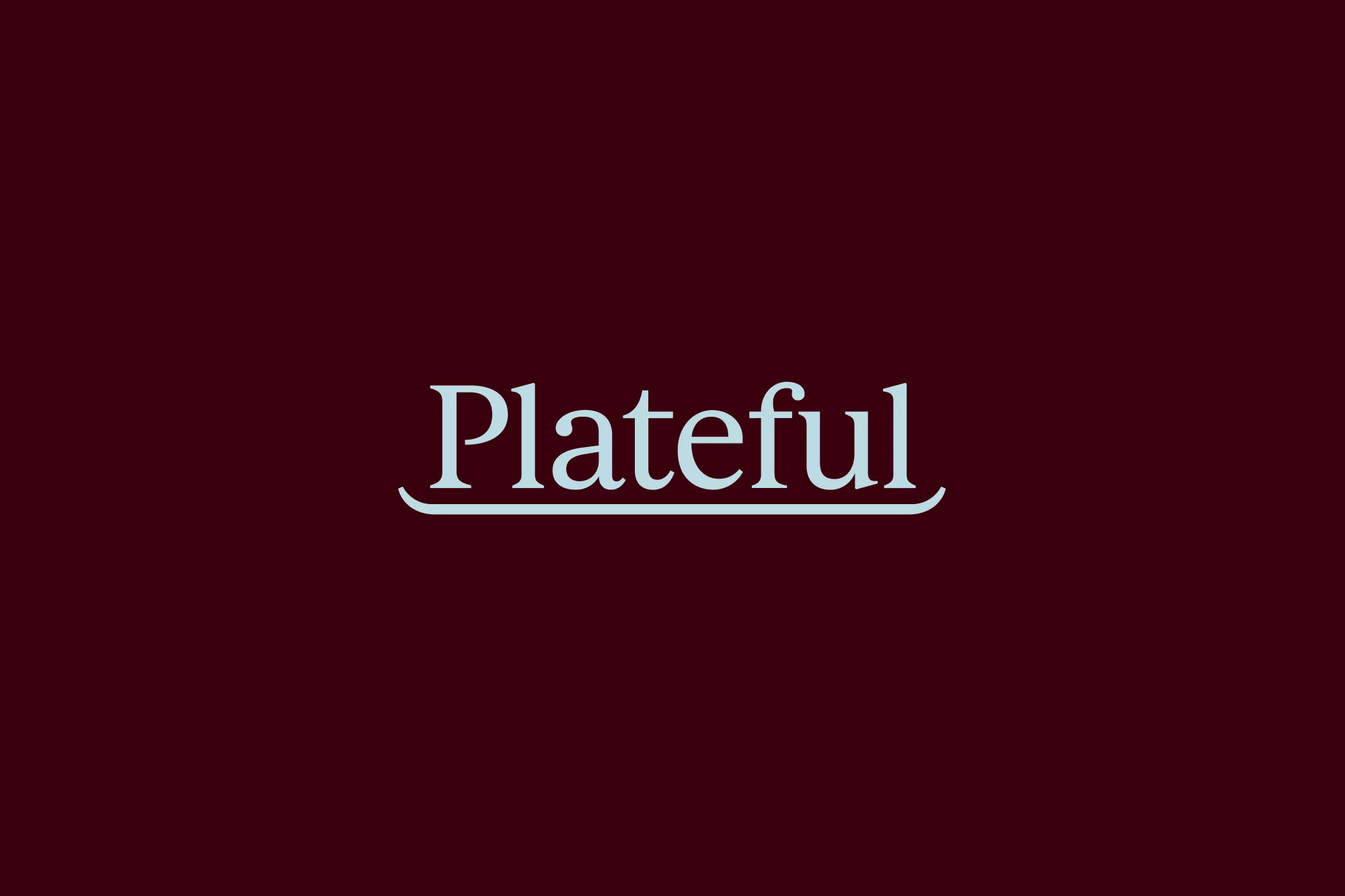 Plateful wordmark in light blue on a dark maroon background. Minimalist design for branding, marketing, or company logo.
