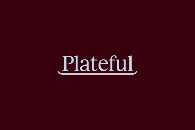 Plateful brand identity logo centered on a dark burgundy background with a white underline element