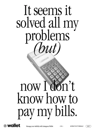 Monochromatic image features a vintage calculator surrounded by text, creating a visual commentary on financial themes and technology.