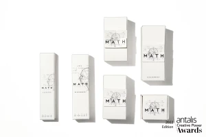Five white rectangular product boxes with black typography and scientific diagrams on a plain white background
