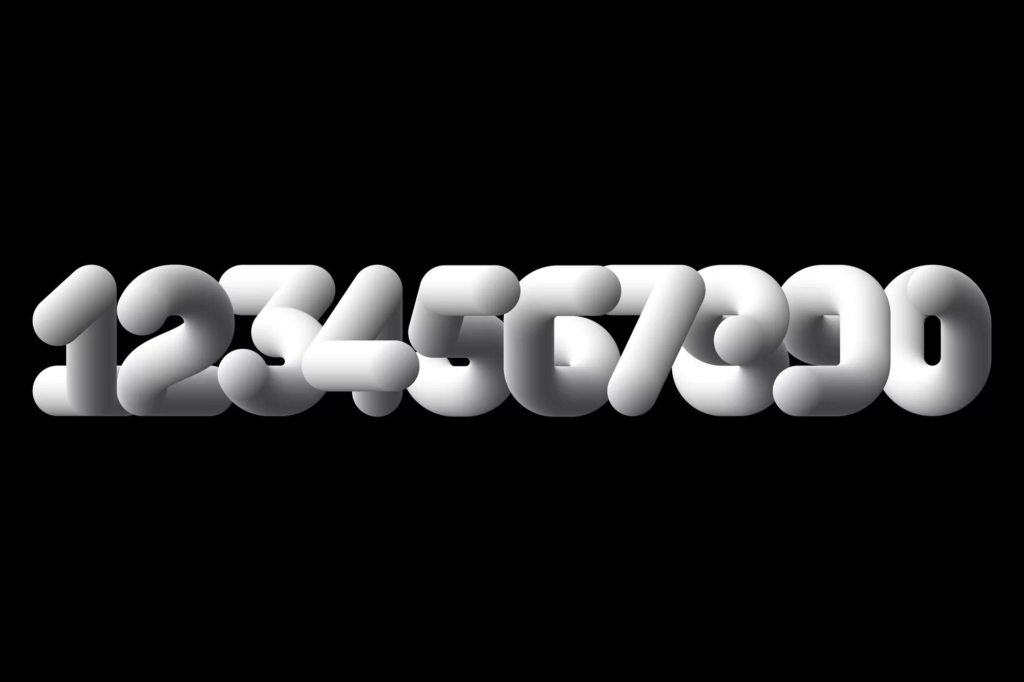 3D render of stylized numerals 1-0, featuring a rounded, inflated appearance, set against a solid black backdrop for a graphic effect.