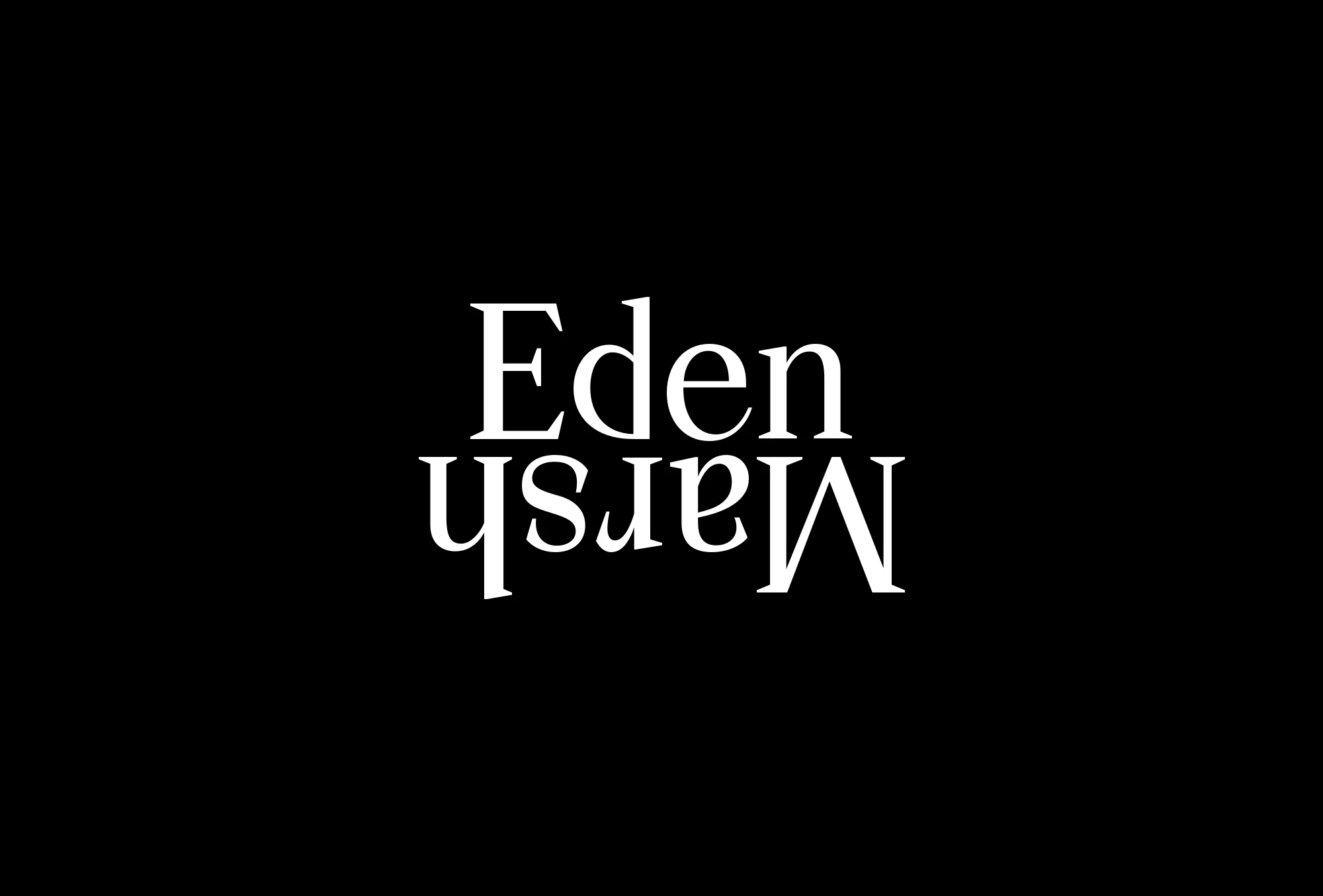 Graphic text art featuring the words 'Eden' and 'Marsh' in white on a black background in a simple, modern sans-serif typeface.