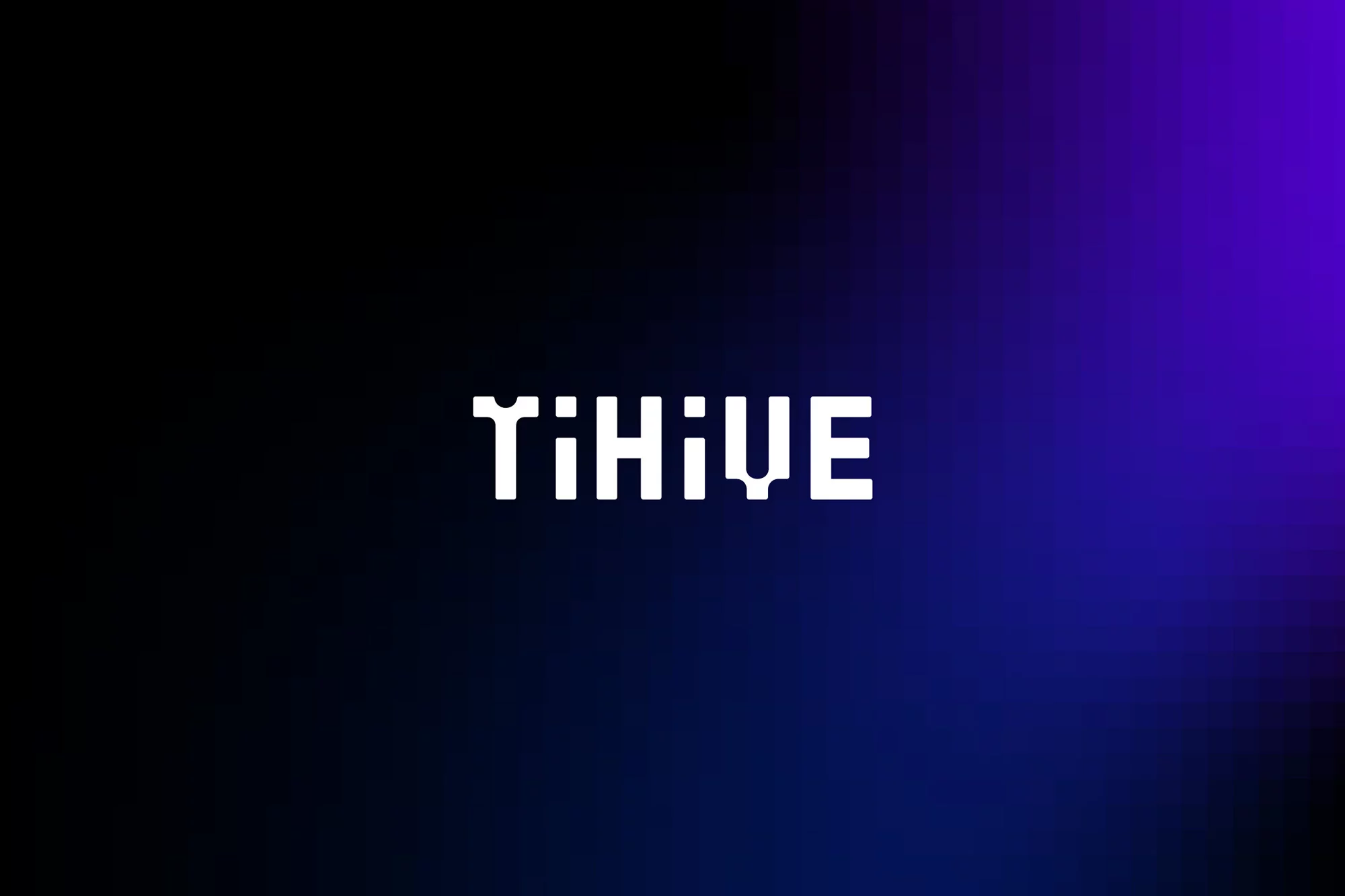Digital art of the word TiHIVE in bold white block-style lettering against a dark black-to-purple gradient background.