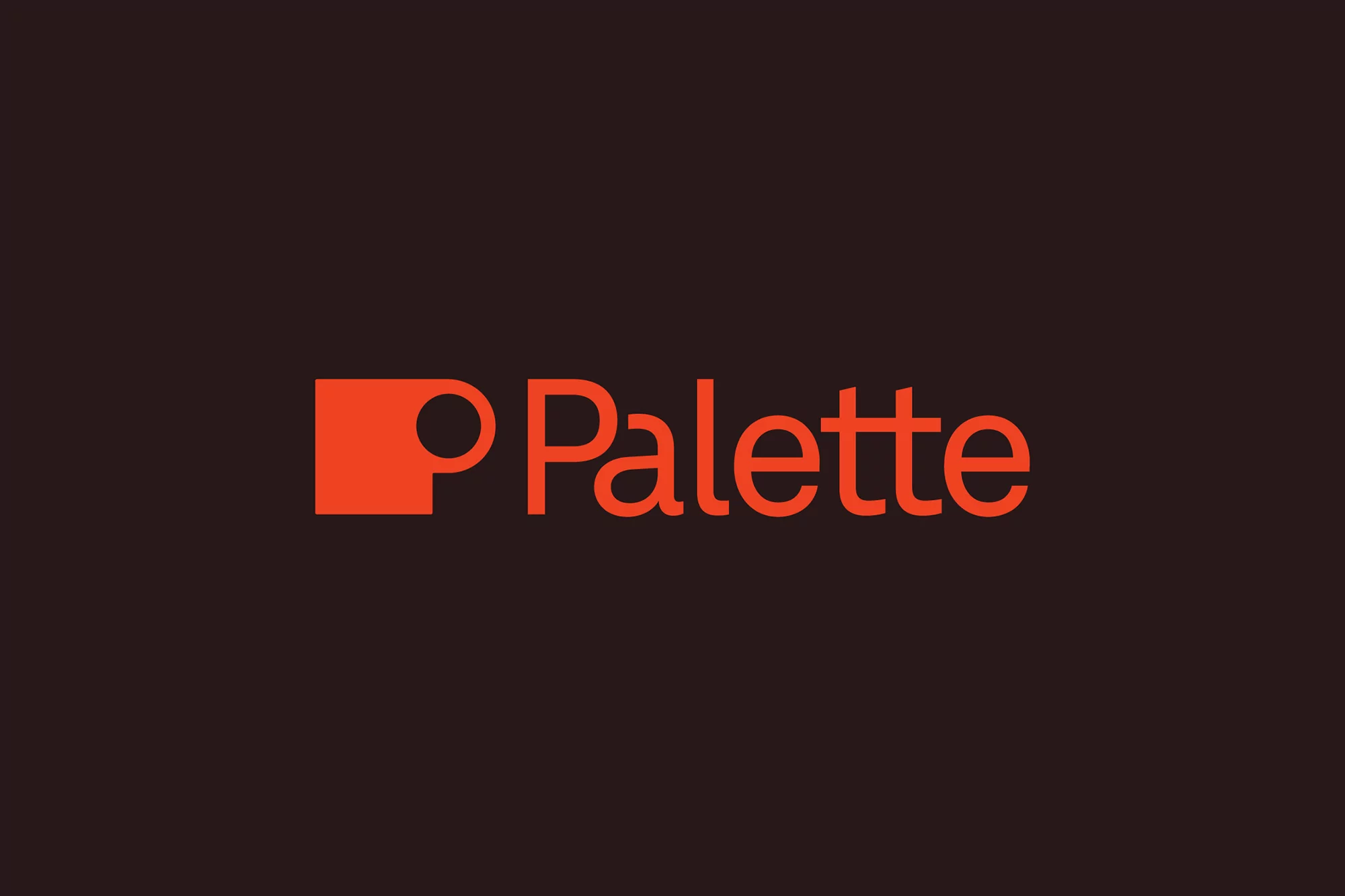 Palette logo in coral against a dark brown background features a stylized coffee mug and the word "Palette" in sans-serif font.