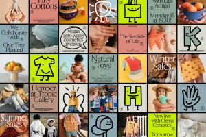 Grid of diverse branding images, typography, and promotional graphics for Tropic Gallery brand identity