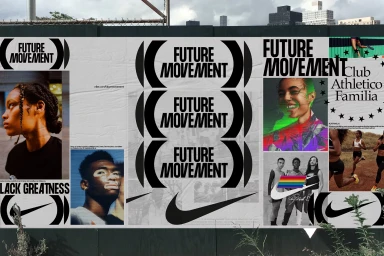 Nike outdoor poster billboard featuring bold typography graphic design and athlete photography collage