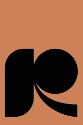 Bold black monogram letter R logo against a solid brown background for Resonnaire brand identity