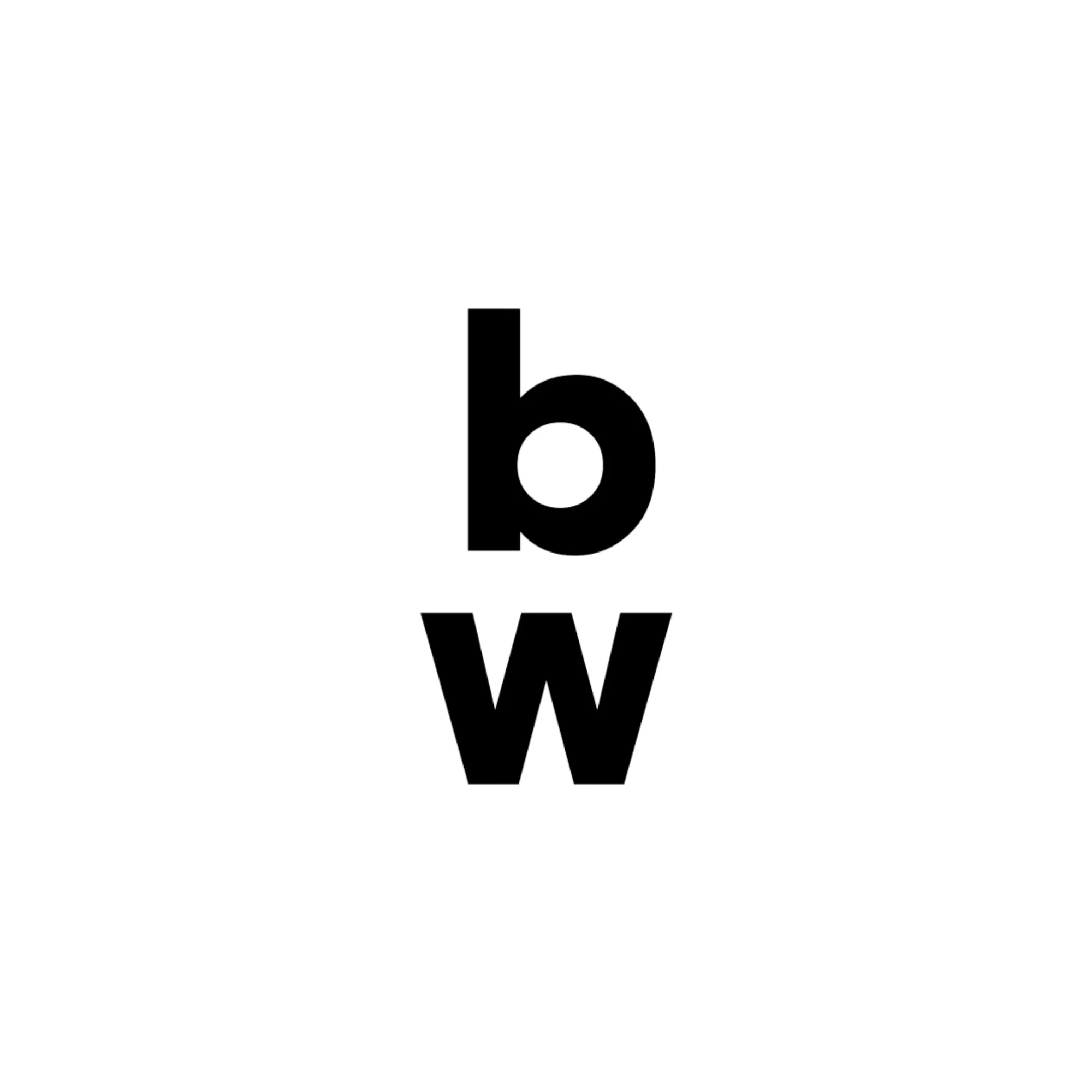 Black and white graphic featuring the letters 'b' and 'w' stacked vertically on a clean white background, creating a minimalist design.