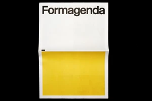 Formagenda brand identity graphic design spread with black typography and a large yellow rectangular block.