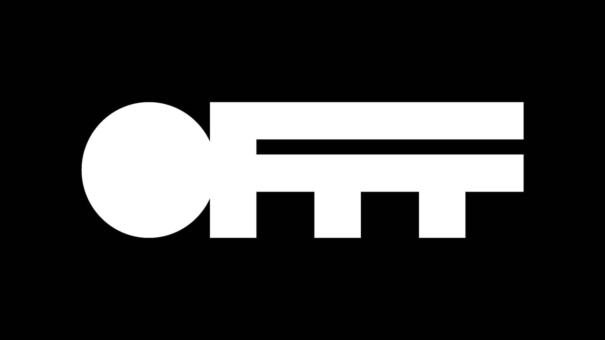 Abstract logo graphic featuring a white geometric shape against a black background, consisting of a circle and horizontal lines.