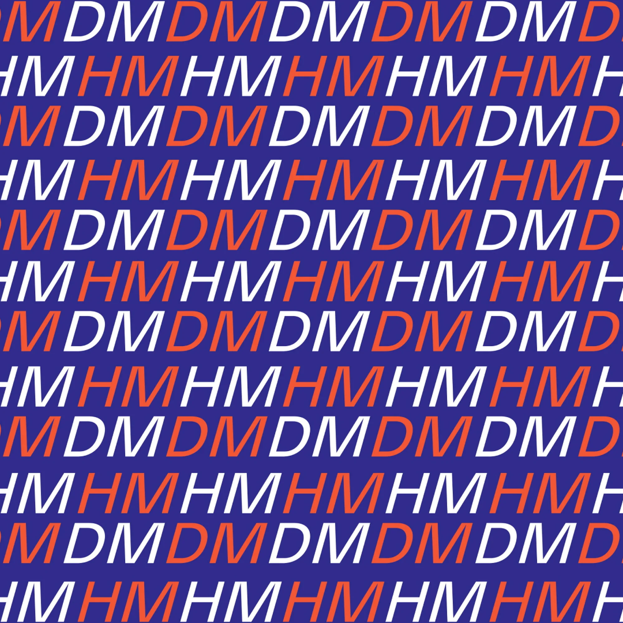 Text pattern background with orange and white repeating letters 'D' and 'H' on a dark blue background, creating a dynamic visual texture.