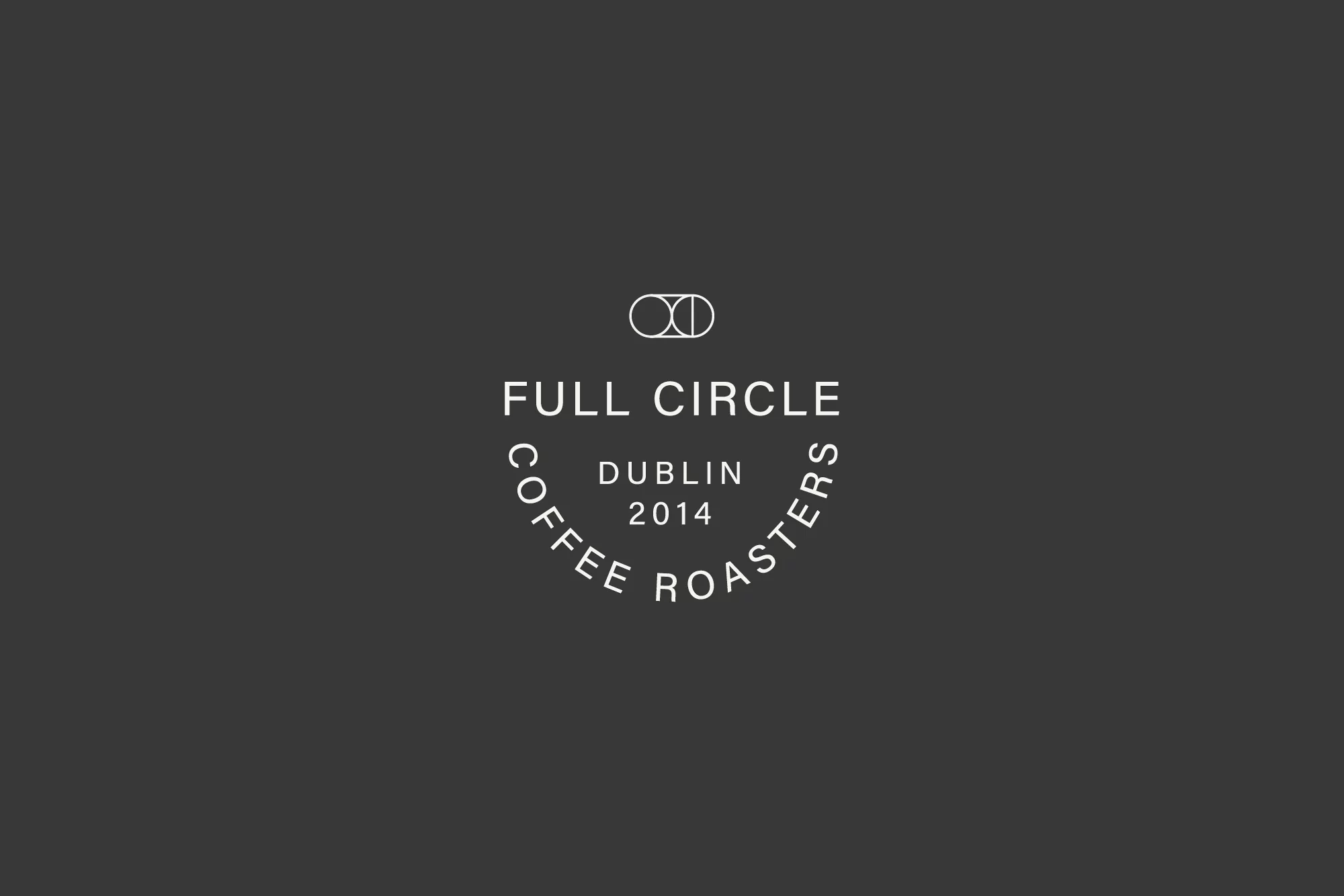 Full Circle Coffee Roasters logo on gray background. Minimalist design with text: Full Circle, Dublin, 2014, Coffee Roasters.