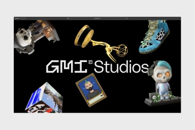 Digital graphic showcasing 3D rendered items including a golden trophy, blue fuzzy sneaker, and a skull figure against black