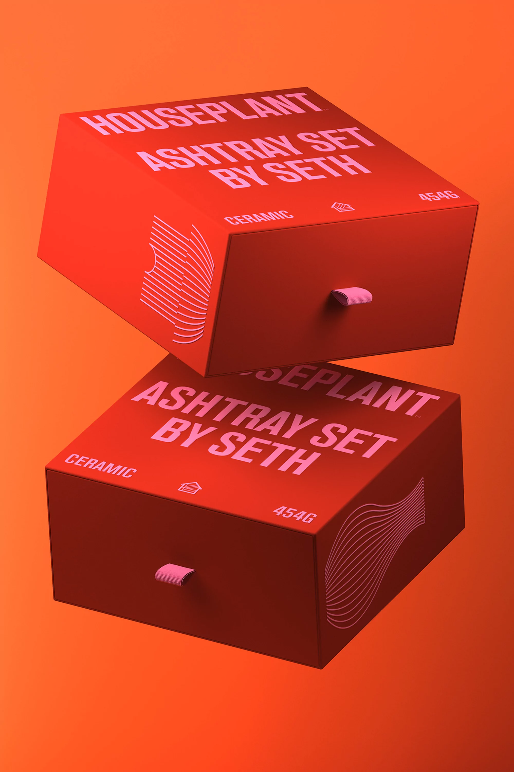Two stacked red cube-shaped objects with white text on an orange background. Each cube has a drawer-like feature.
