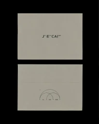 Two views of a grey envelope featuring minimalist typography and line graphics on a black background