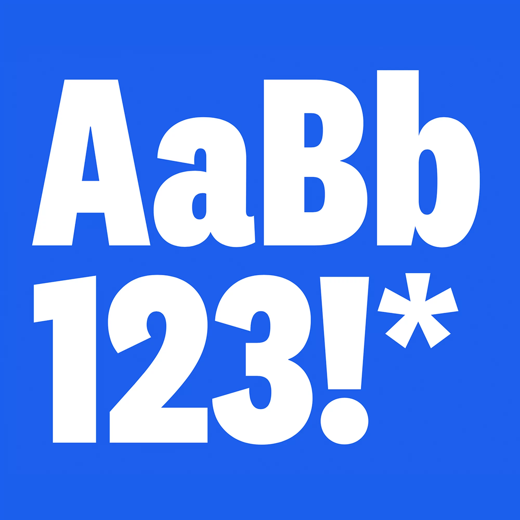 Illustration of white uppercase and lowercase letters A and B plus numbers 1, 2, 3 and punctuation on a blue background.