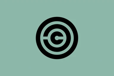 Black circular labyrinth logo with a central letter c on a solid pale green background