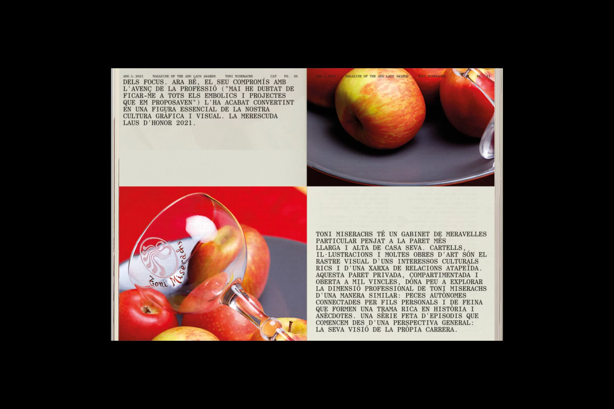 Several red and yellow apples are arranged on a plate with fragments of text in a collage layout, presenting a vibrant composition.