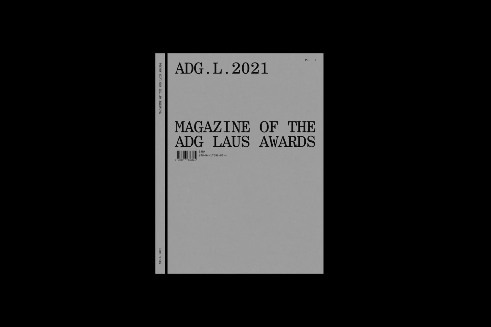 Magazine cover featuring the ADG Laus Awards 2021, showcasing a minimalist design with bold typography and muted tones against a black background.
