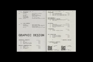 Spread of an editorial book with minimal typography, structured layout grids, and QR codes designed by Naranjo-Etxeberria.