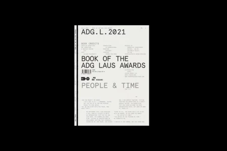 Monochrome book cover design featuring clean sans-serif typography for the ADG Laus Awards Brand Identity project
