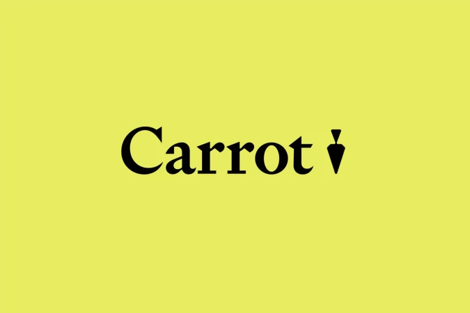 Conceptual illustration with the word 'Carrot' in black font with a carrot icon replacing the 'o' against a yellow backdrop.