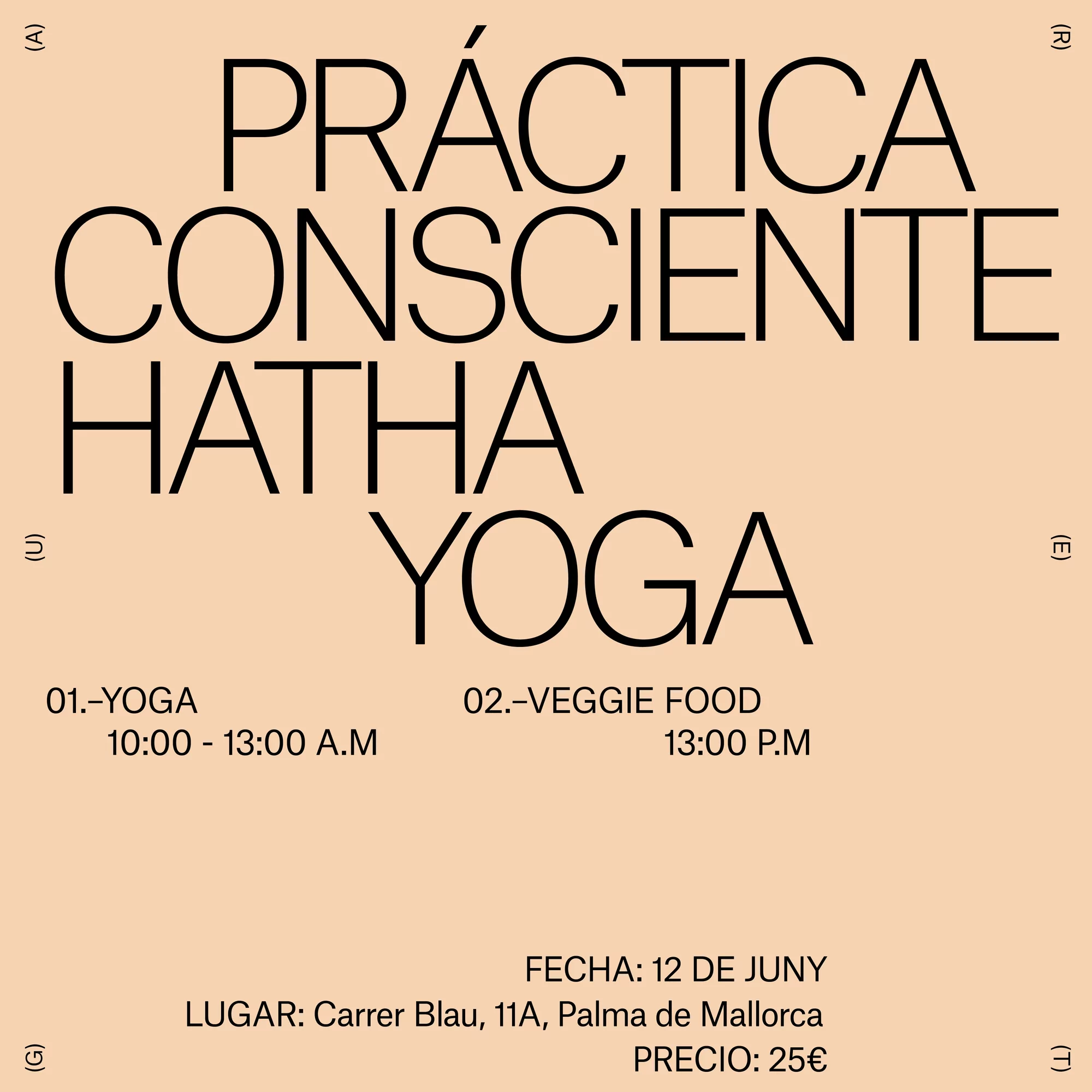 Promotional poster for a yoga and veggie food event. Text in black font advertises 'Hatha Yoga' and 'Veggie Food' event, with date and location details.