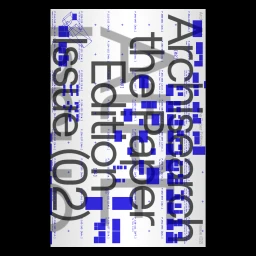 Archisearch brand identity graphic design featuring typography and blue geometric block elements on white