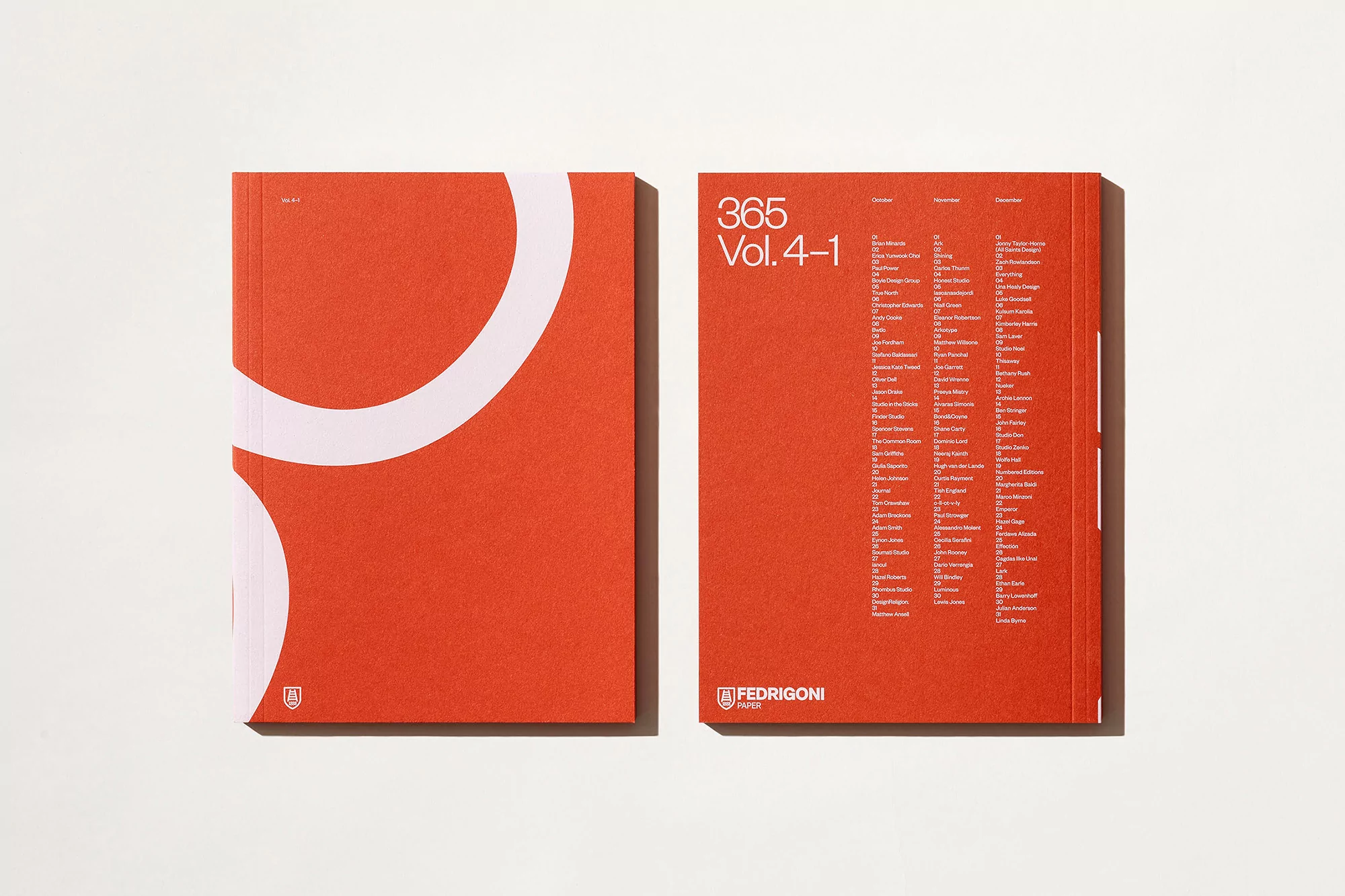 Two orange '365 Vol. 4-1' books are displayed side by side on a white surface, one with a white circle graphic, the other with text.