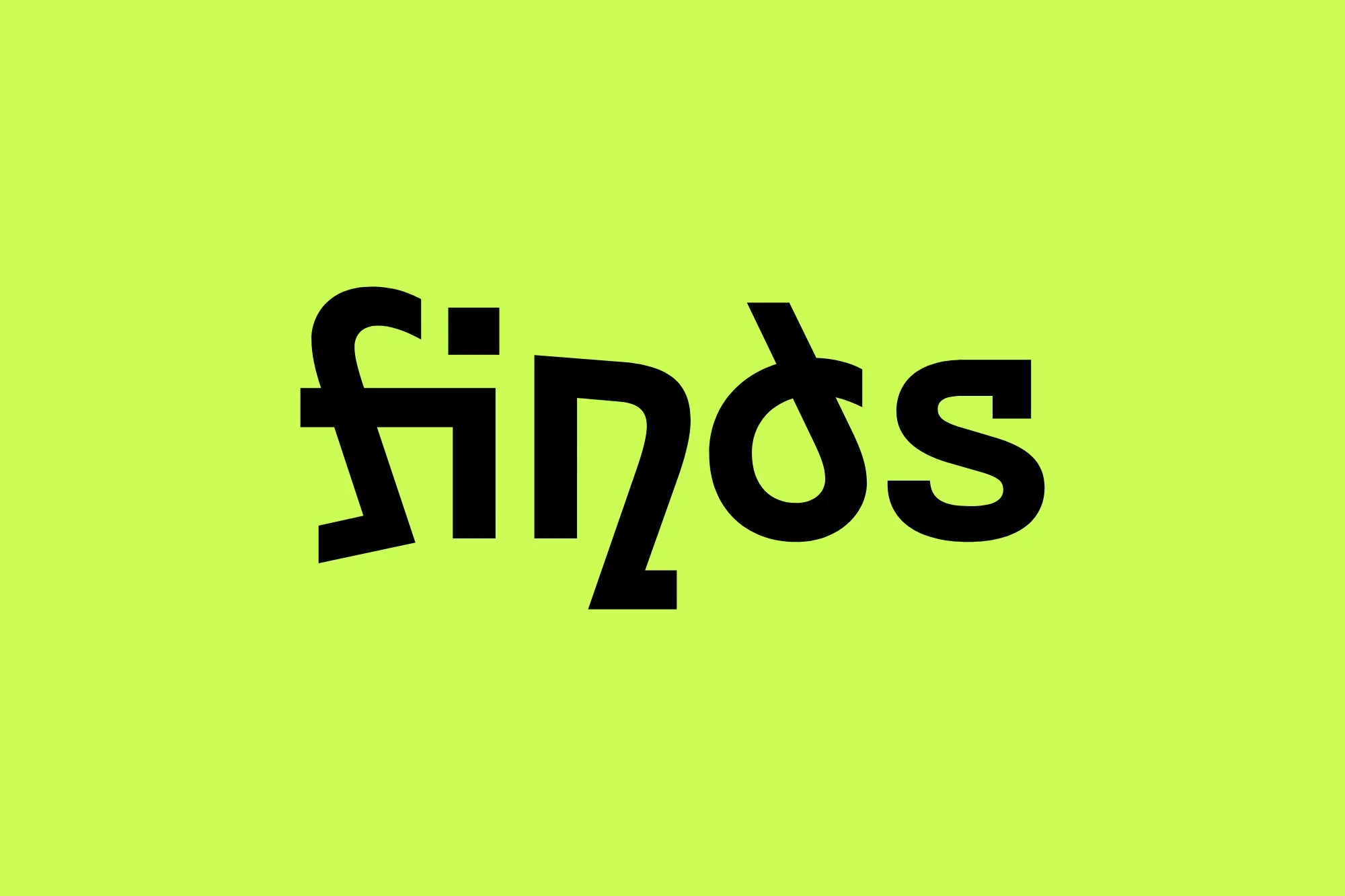 Bold graphic art of the word 'finds' in black, stylized font on a bright yellow-green background, creating a minimalist and modern design.