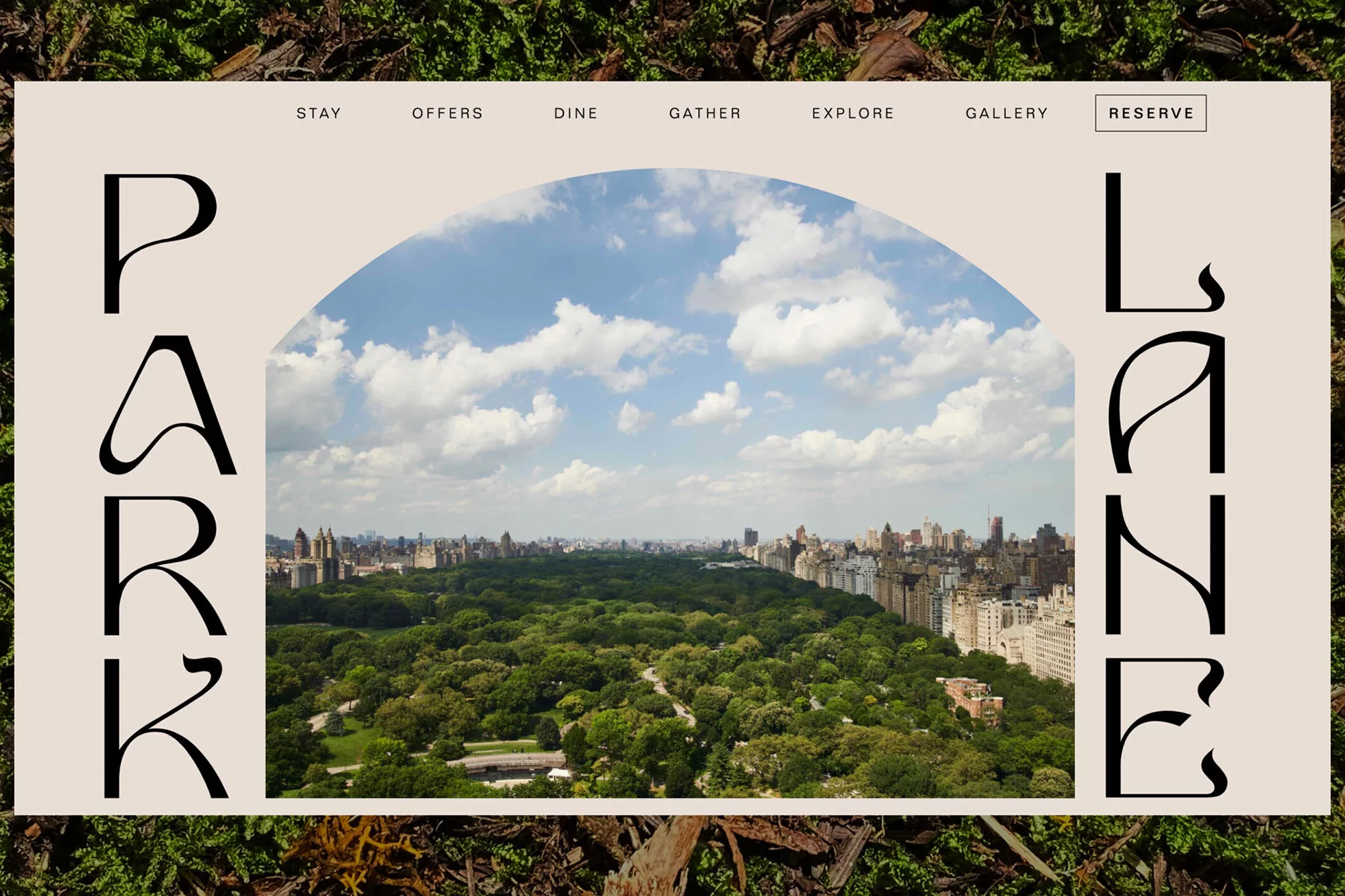 View of Central Park and the surrounding buildings in Manhattan, New York City on a clear day with a blue sky and fluffy white clouds.