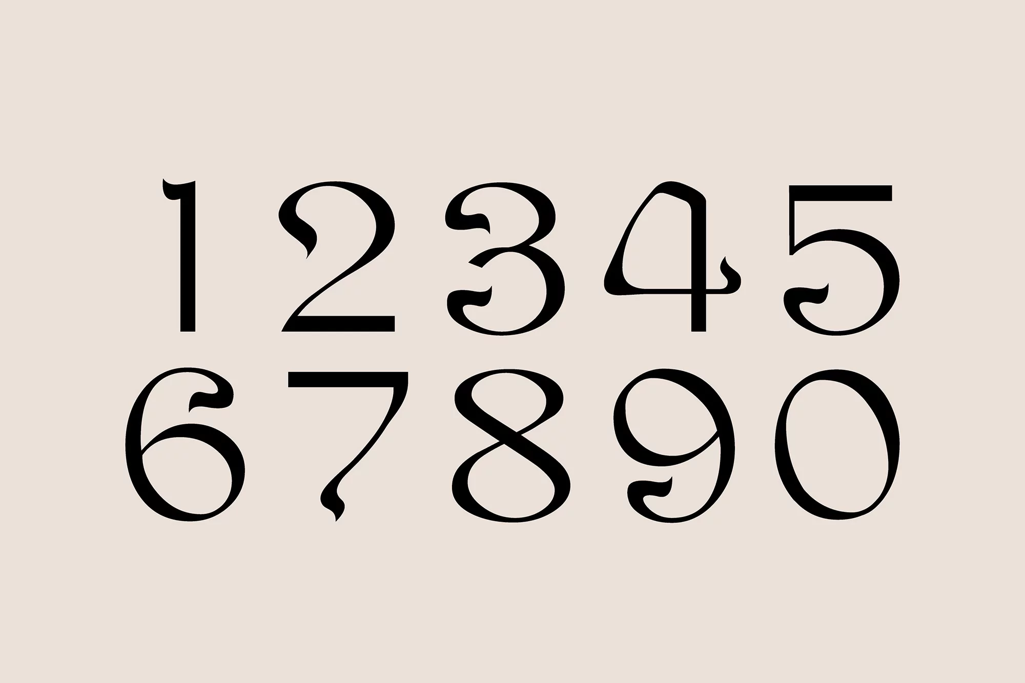 Display of stylized numbers 1 through 0 in black against a tan background, showcasing typography and design for numerical representation.