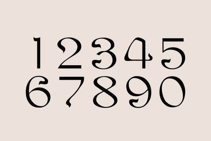 Display of stylized numbers 1 through 0 in black against a tan background, showcasing typography and design for numerical representation.