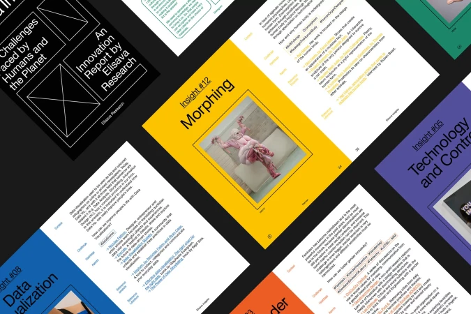 Report covers include 'Morphing,' 'Data Visualization,' 'Technology and Control,' and 'Challenges Faced by Humans and the Planet'.