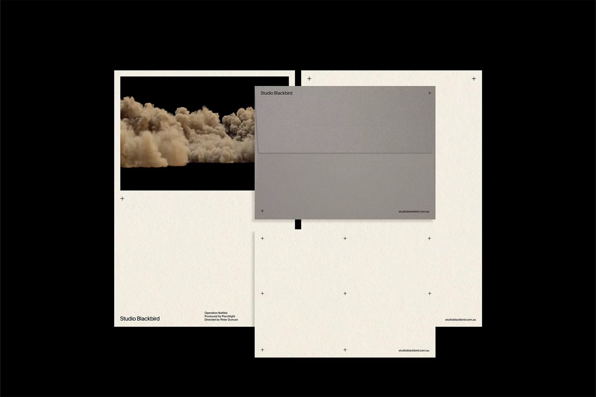 A modern product advertisement featuring a visual effects dust cloud, grey scale material swatches and graphic text elements on a cream paper background.