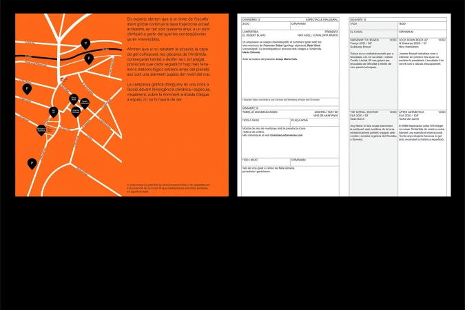 Promotional poster featuring an illustrated map, event schedules, and descriptions against a contrasting orange and white backdrop.
