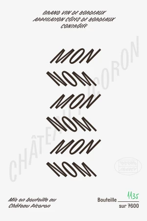 Wine bottle label featuring a repeated 'MON' design, indicating a wine product, with the brand name and appellation visible.
