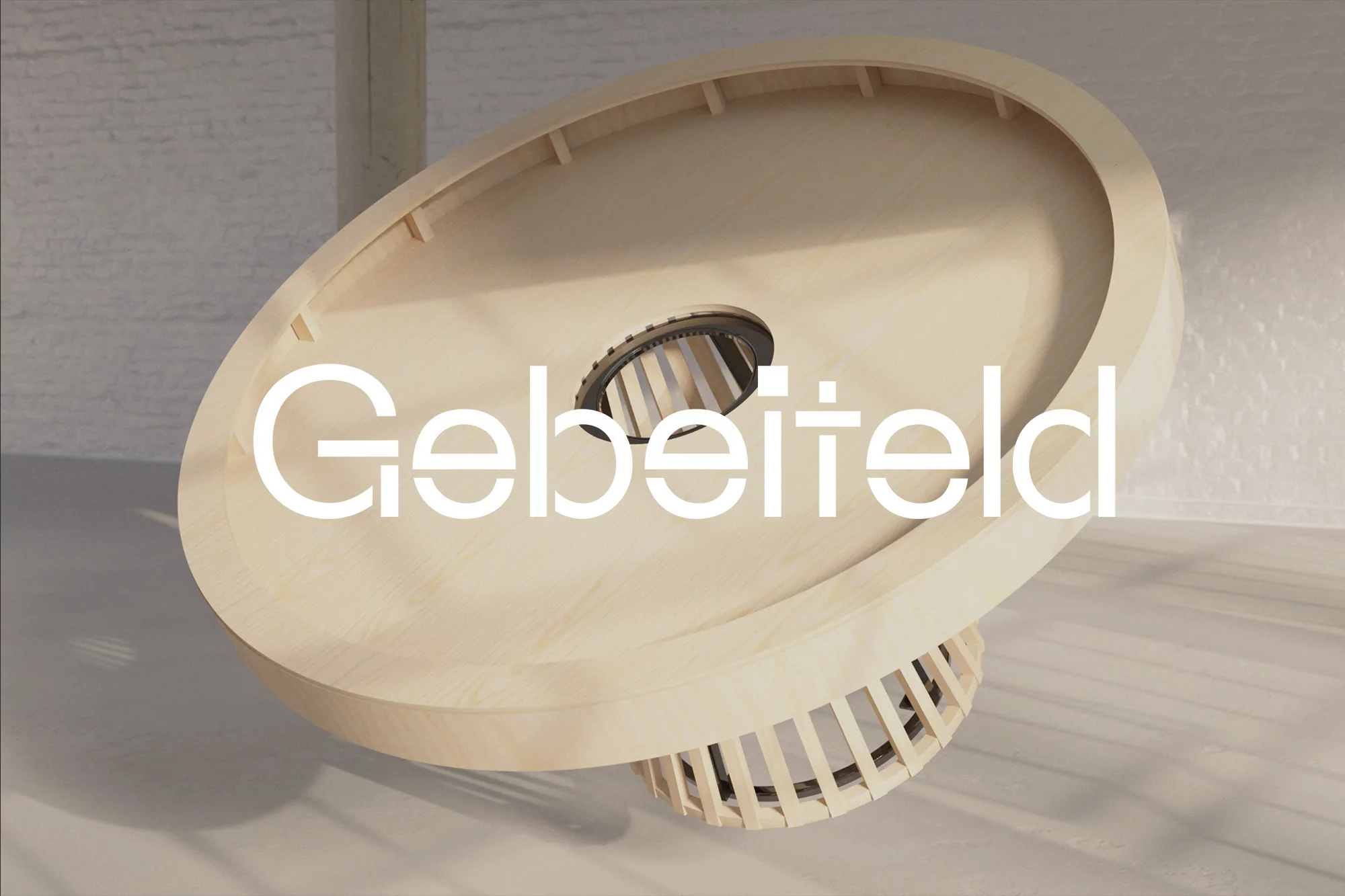 Beige wood design with text overlay 'Gebeiteld' featuring an abstract aesthetic in a neutral color palette and minimalist presentation.
