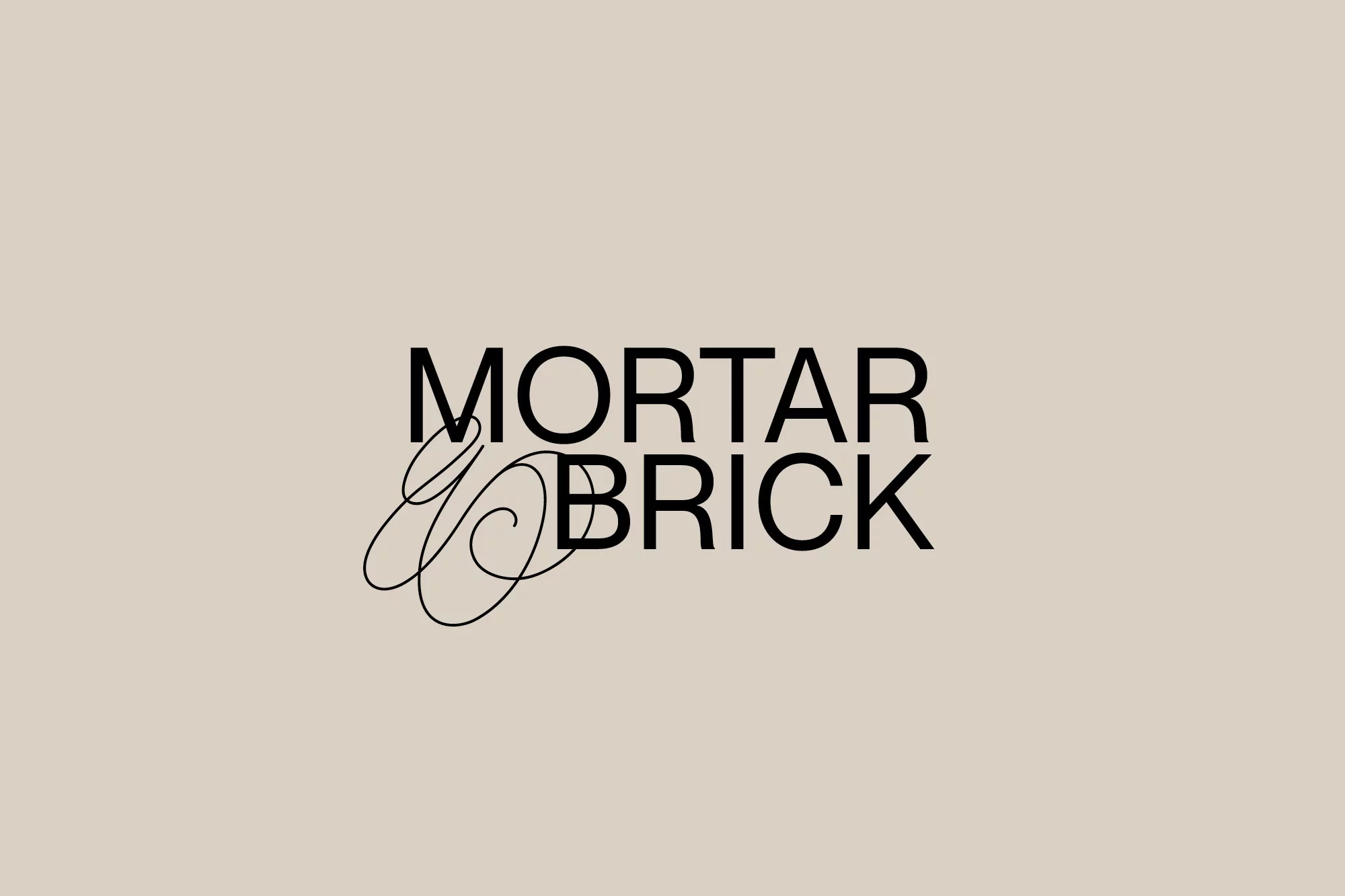 Mortar and Brick logo in black against a tan background. Modern typography with elegant script details on a neutral backdrop.