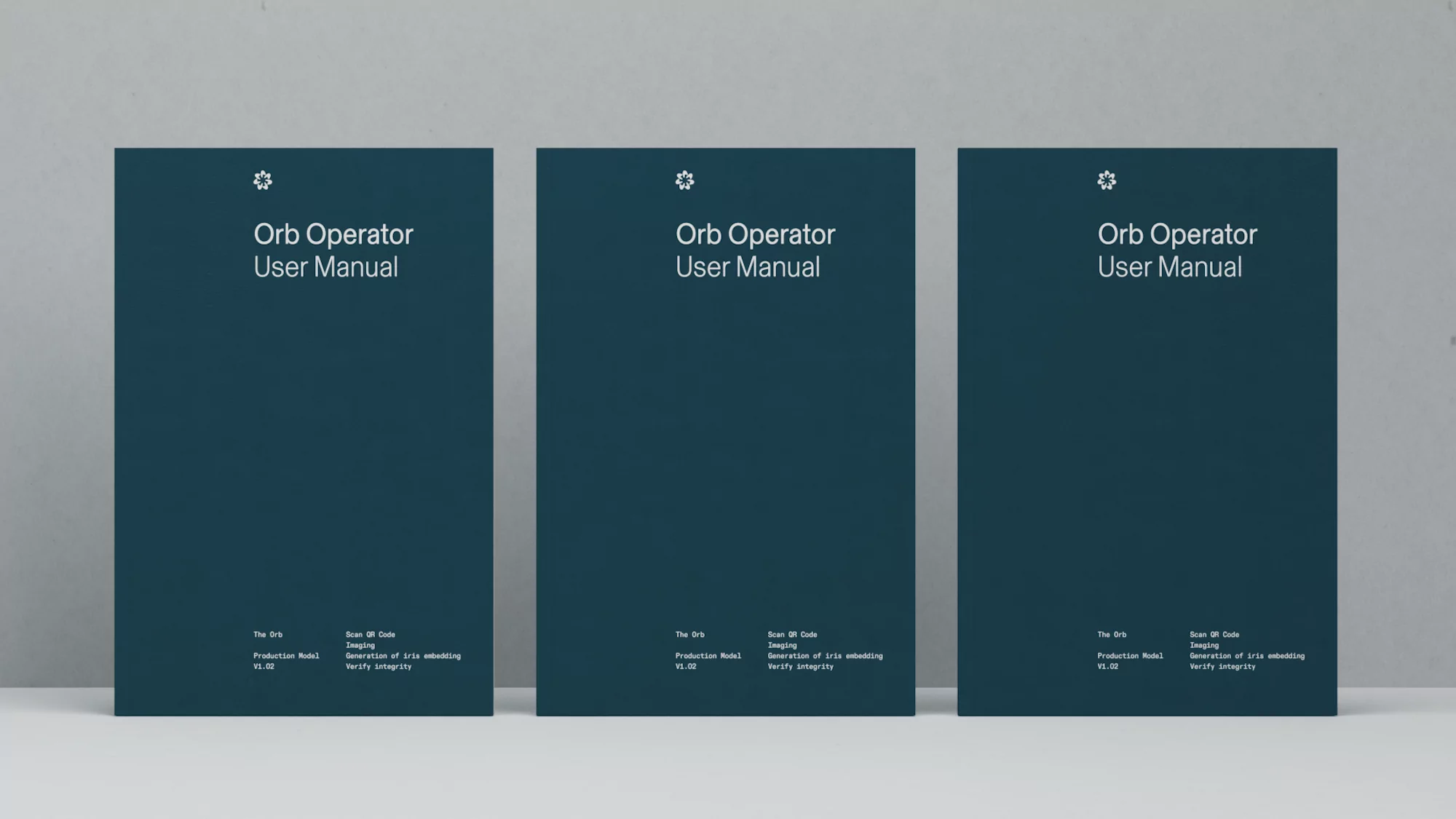Three copies of an Orb Operator User Manual are displayed side-by-side against a gray background, showcasing the manuals' design.