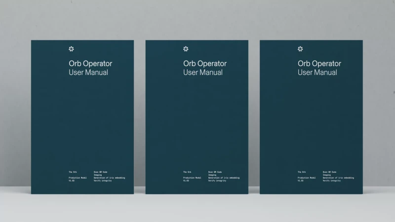 Three copies of an Orb Operator User Manual are displayed side-by-side against a gray background, showcasing the manuals' design.