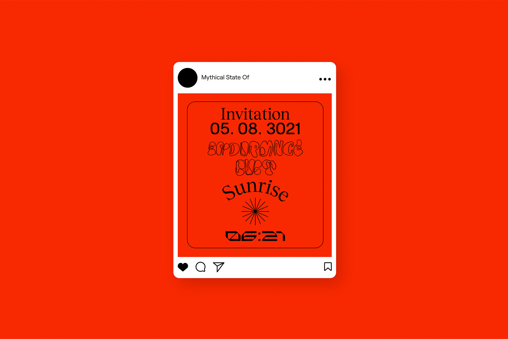 Instagram post invitation for 'Superdance' club event, Sunrise, 05.08.2021, with an orange background and bold black text.