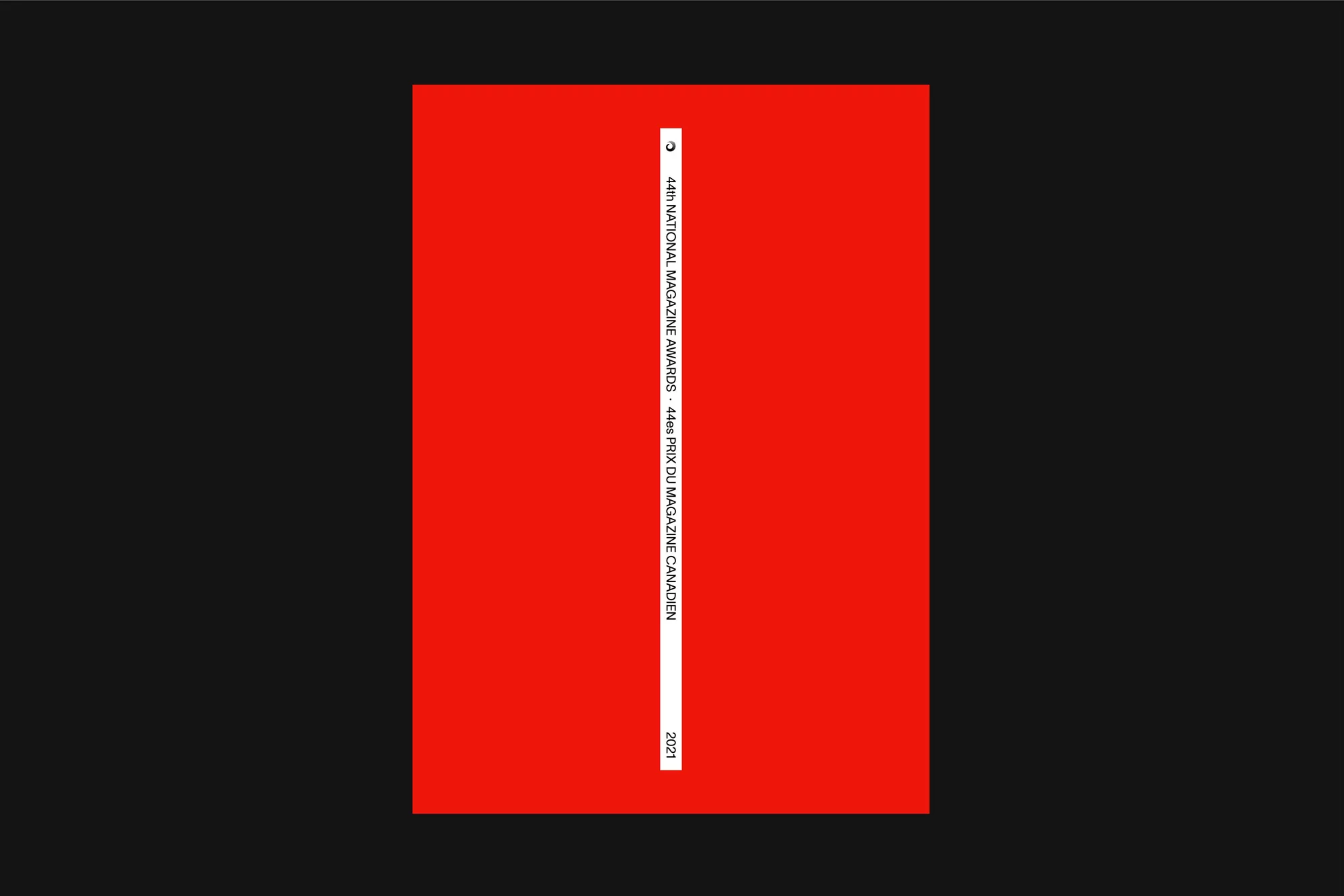 Striking graphic art with a minimalist red background and bold white text for the 44th National Magazine Awards in 2021.