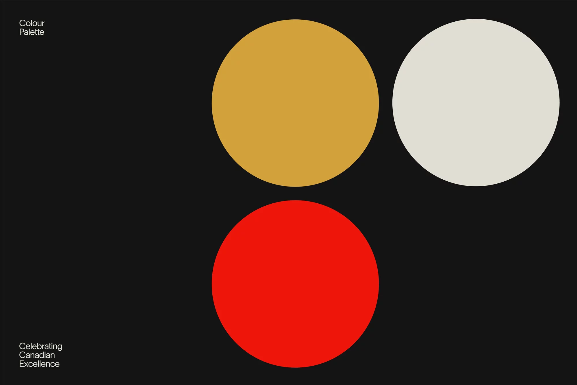 Abstract image of circles in gold, white, and red on a dark background, with text promoting Canadian excellence.